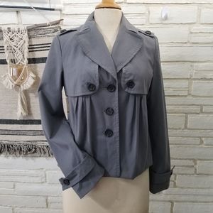 Ann Taylor Loft Jacket Women XS Smock Gray Military Trench Short Lined